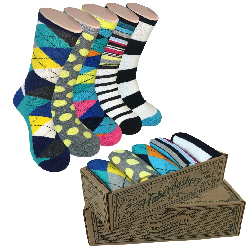 Stylish herringbone socks-5 Pair Mens Funky Fun Colorful Socks-Hipster Power Socks-Premium Cotton Socks