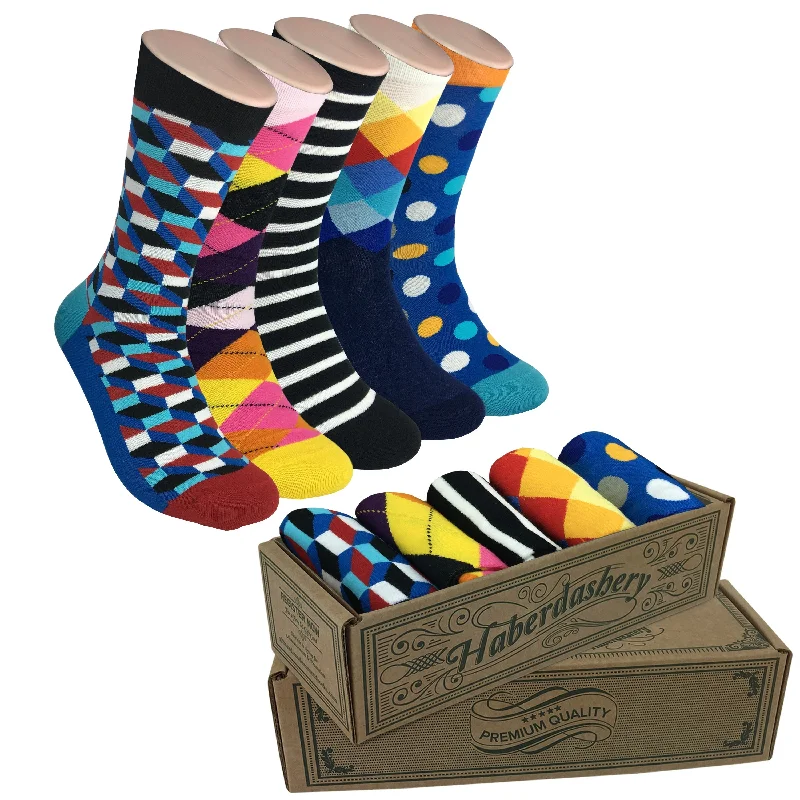 Durable work boot socks-5 Pair Mens Funky Fun Colorful Socks-Hipster Power Socks-Premium Cotton Socks