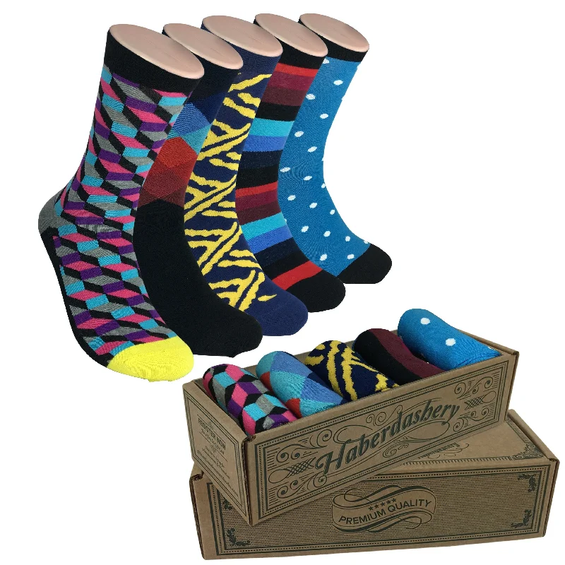 Men’s cushioned running socks-5 Pair Mens Funky Fun Colorful Socks-Hipster Power Socks-Premium Cotton Socks