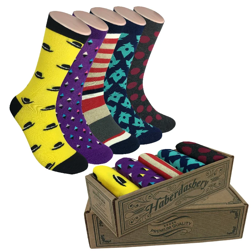 Anti-odor sports socks-5 Pair Mens Funky Fun Colorful Socks-Hipster Power Socks-Premium Cotton Socks