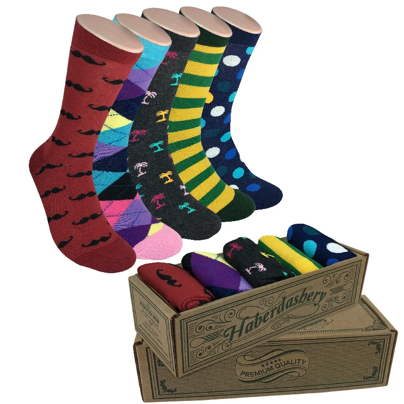 Breathable mesh running socks-5 Pair Mens Funky Fun Colorful Socks-Hipster Power Socks-Premium Cotton Socks