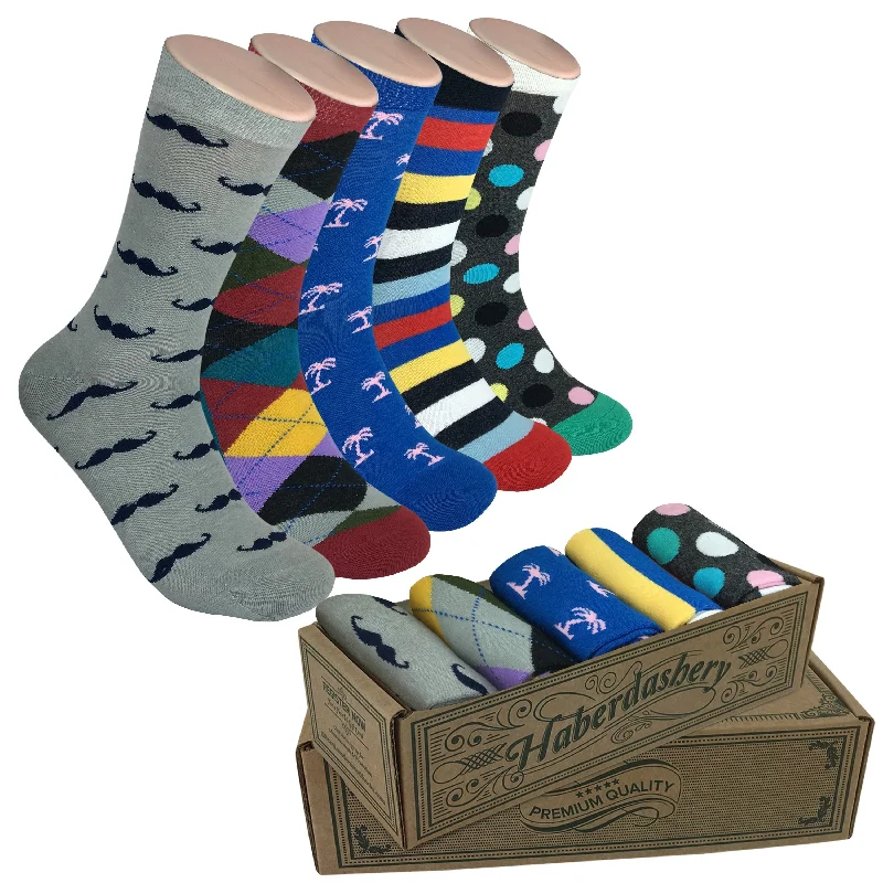 Organic linen casual socks-5 Pair Mens Funky Fun Colorful Socks-Hipster Power Socks-Premium Cotton Socks