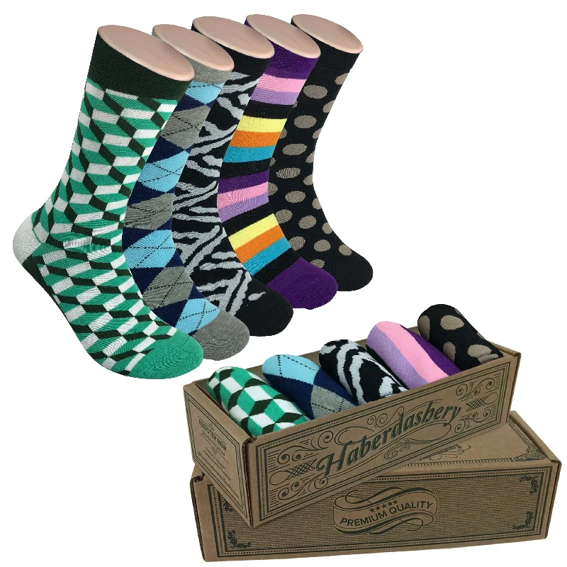 Lightweight breathable socks-5 Pair Mens Funky Fun Colorful Socks-Hipster Power Socks-Premium Cotton Socks