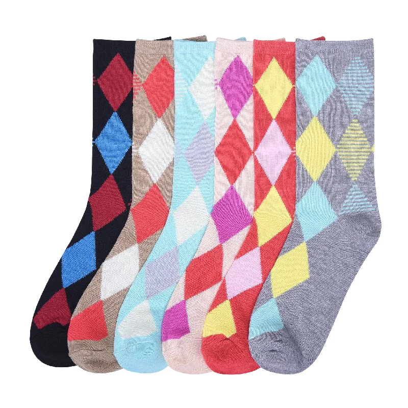 Cozy fleece-lined socks-MAMIA LADIES DESIGN CREW SOCKS (ARGYLEA)