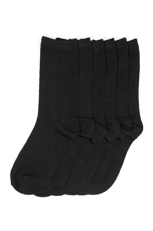 Anti-slip running socks-MAMIA LADIES PLAIN CREW SOCKS (BLACK)