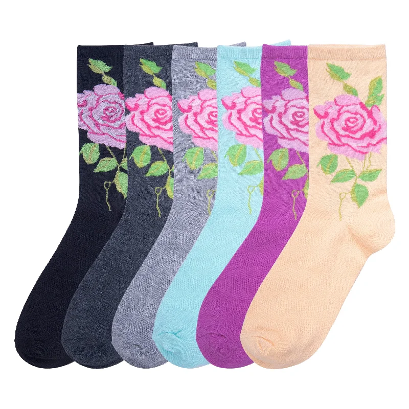 Non-slip pilates socks-MAMIA LADIES DESIGN CREW SOCKS (ROSE1)