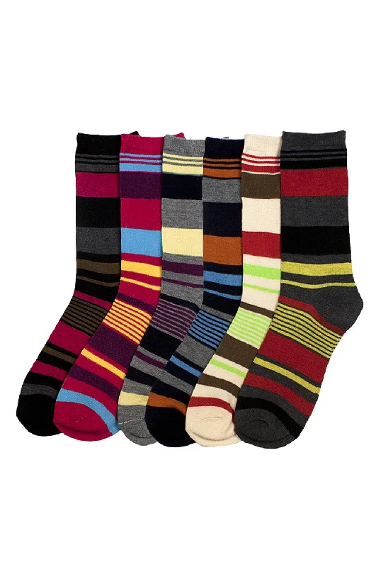 Lightweight cotton no-show socks-MAMIA LADIES DESIGN CREW SOCKS (STRIPE5)