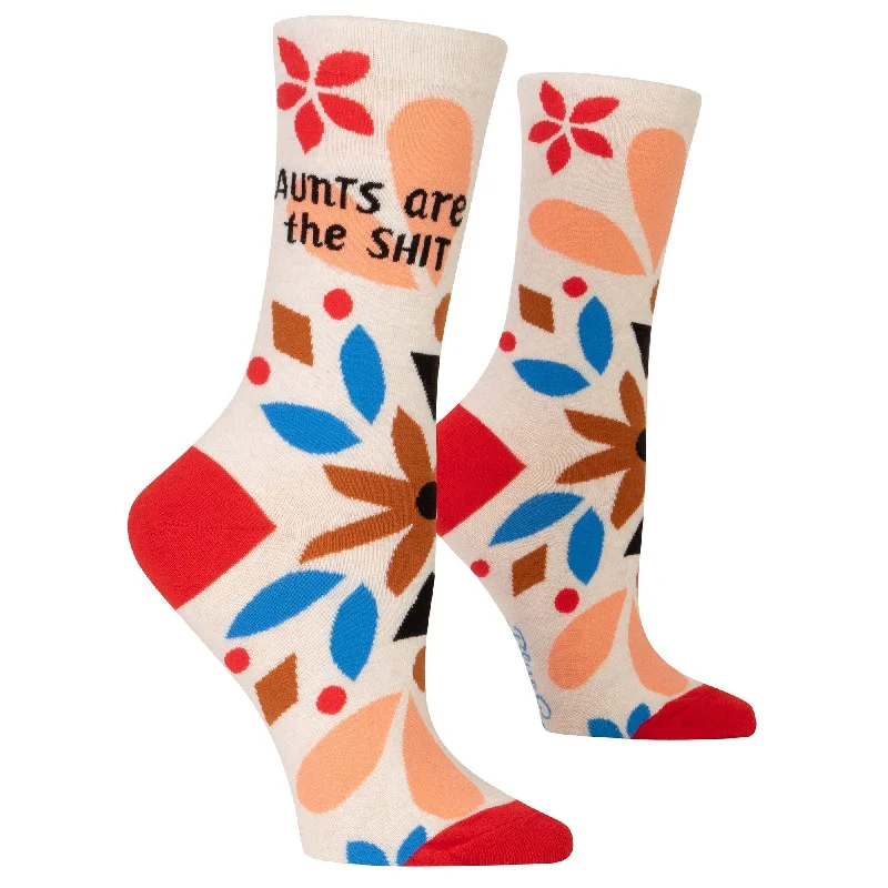 Plush holiday-themed socks-Aunts Are The Shit Women's Crew Novelty Socks | BlueQ at GetBullish