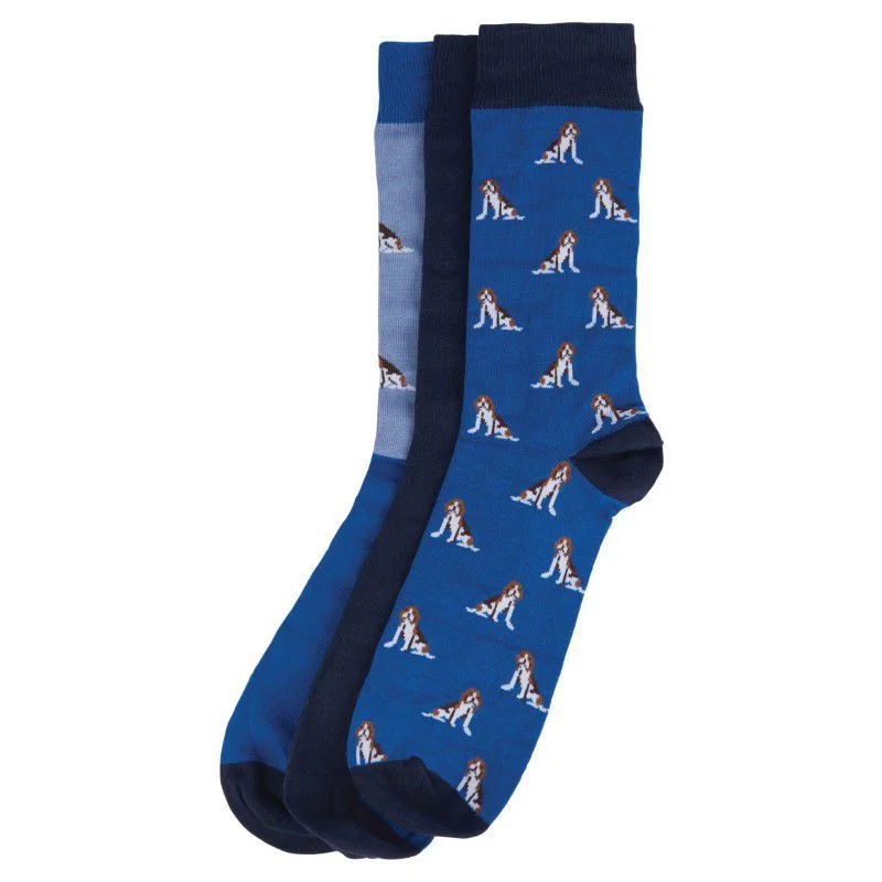 Men’s cotton crew socks-Barbour Beagle Dog Mens Socks Gift Set - Blue Beagle