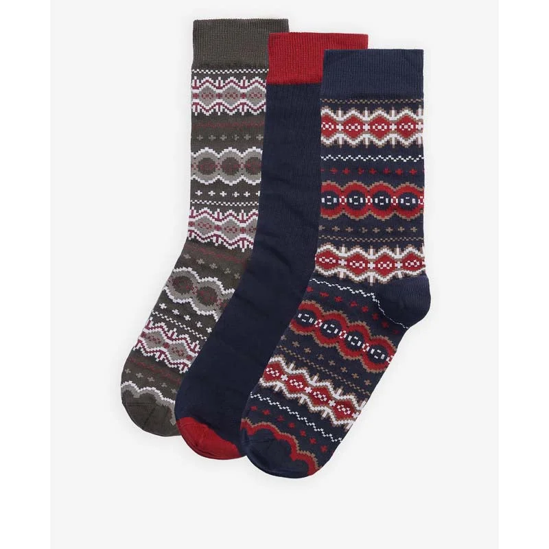 Breathable mesh athletic socks-Barbour Fairisle Mens Sock Gift Box (Set of 3) - Cranberry/Black Slate Mix