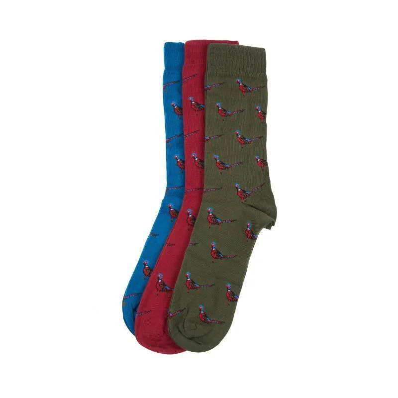 Thick cable-knit socks-Barbour Pheasant Mens Sock Gift Box - Olive/Blue/Red