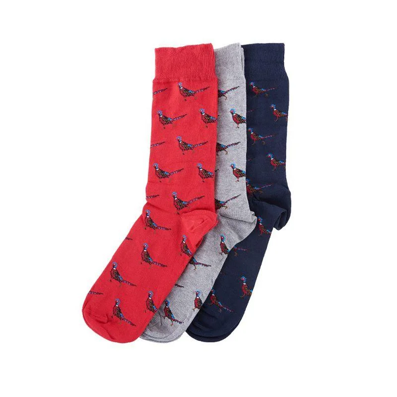 Stylish fair isle socks-Barbour Pheasant Mens Socks Gift Box (Set of 3) - One Size