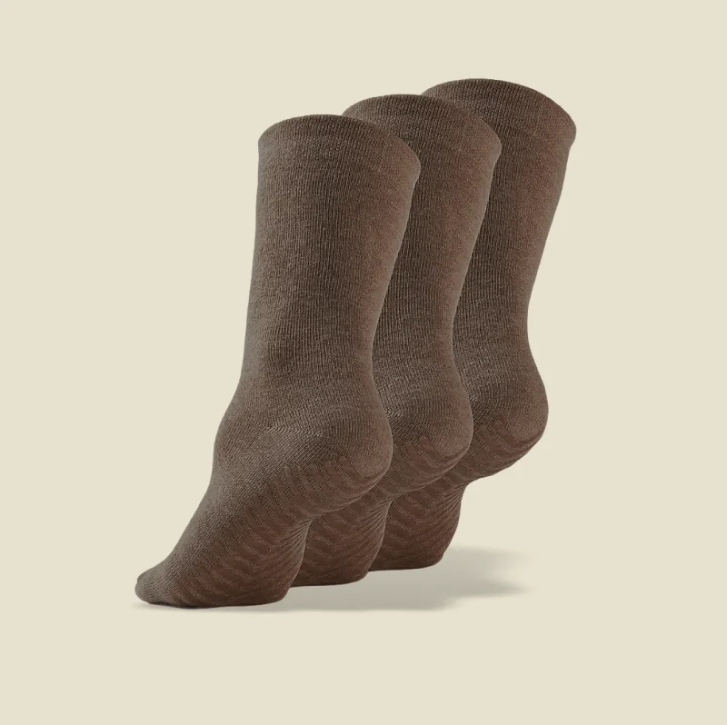 Women’s ruffled ankle socks-Women's Brown Original Crew Non-Slip Socks - 3 pairs