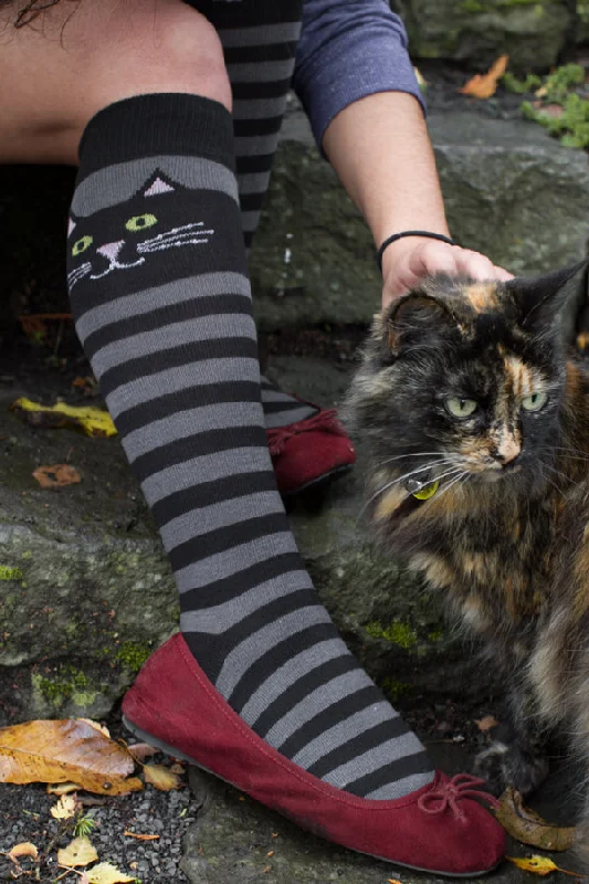 Soft silk blend socks-Cat Stripe Knee High