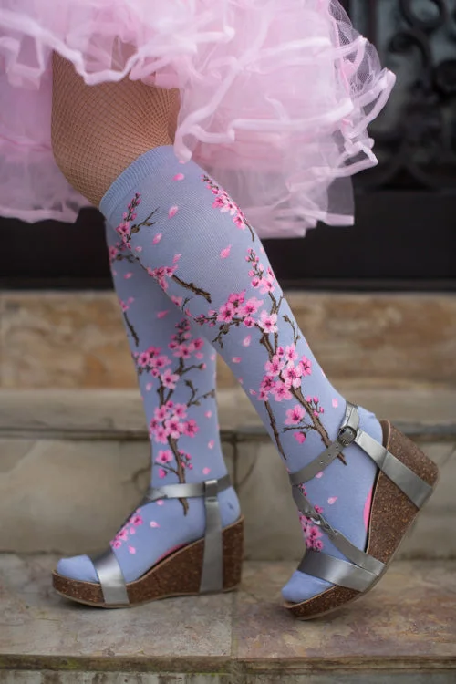 Plush chenille lounge socks-Cherry Blossom Knee High