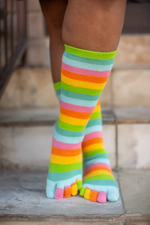 Men’s cushioned running socks-Citrus Stripe Rainbow Toe Socks