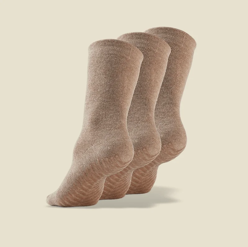 Quick-dry trail socks-Women's Beige/Tan Original Crew Non-Slip Socks - 3 pairs