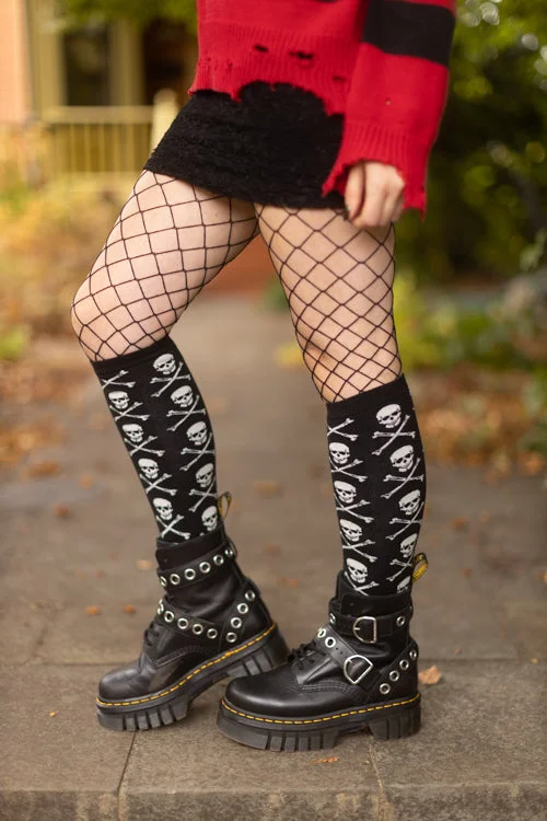 Warm fleece boot socks-Crossbones Knee High