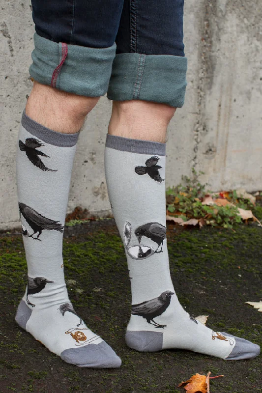 Colorful graphic novelty socks-Curious Crows Knee High