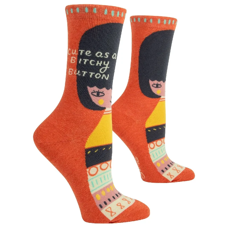 Soft alpaca blend socks-Cute As A Bitchy Button Women's Crew Socks | BlueQ at GetBullish