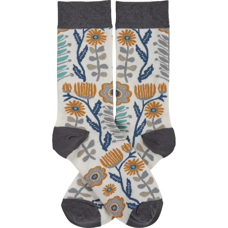 Cozy glitter sleep socks-Folk Art Floral Socks in Multicolor | Unisex