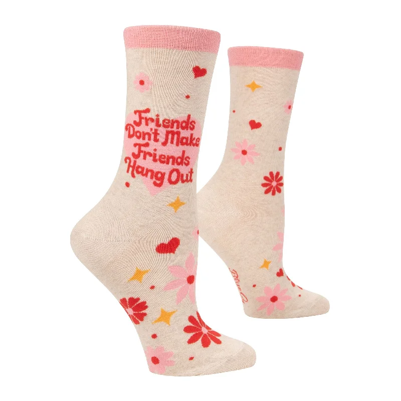 Soft bamboo-blend socks-Friends Don't Make Friends Hang Out Women's Crew Socks | Pink Flowers Hearts Print | BlueQ at GetBullish