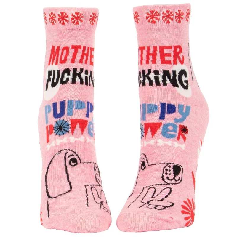 Durable gym crew socks-Mother Fucking Puppy Power Women's Ankle Socks | BlueQ at GetBullish