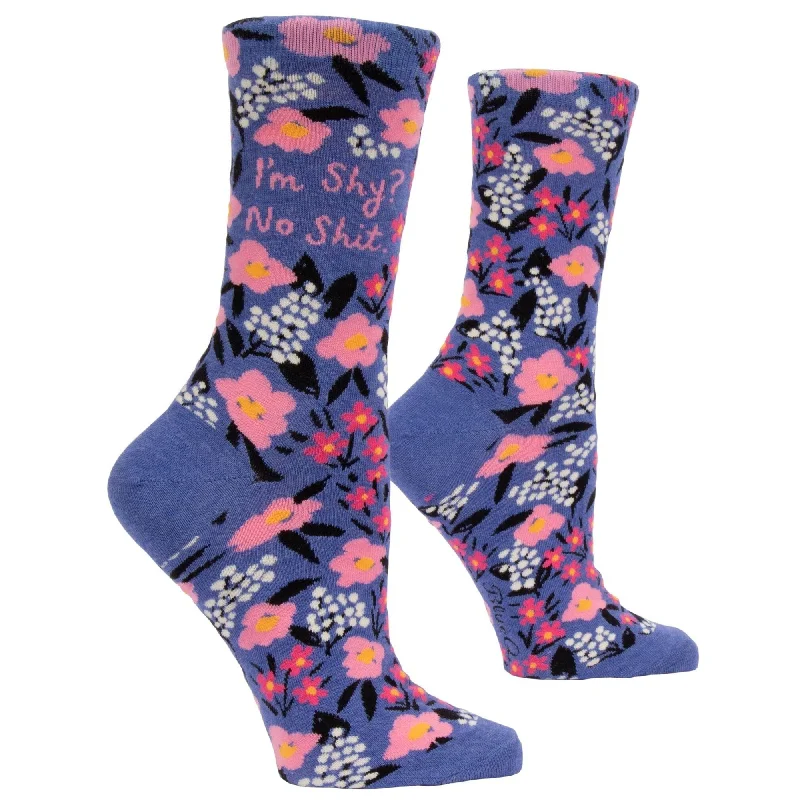 Thin moisture-wicking socks-I'm Shy? No Shit Women's Crew Socks | BlueQ at GetBullish