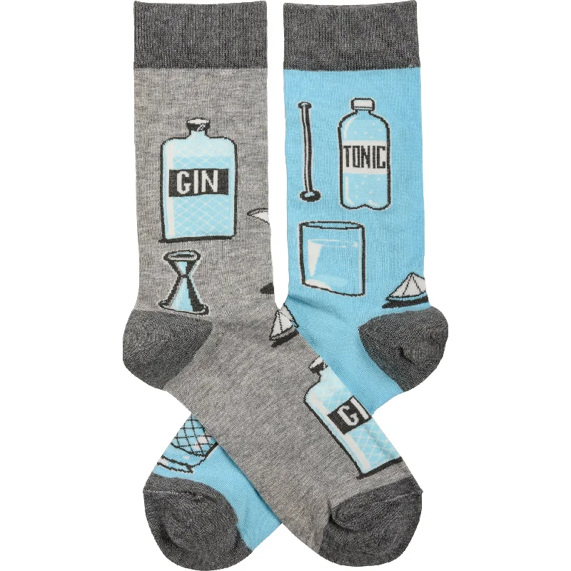 Thin anti-slip socks-Gin & Tonic Mismatched Funny Novelty Socks in Gray and Blue