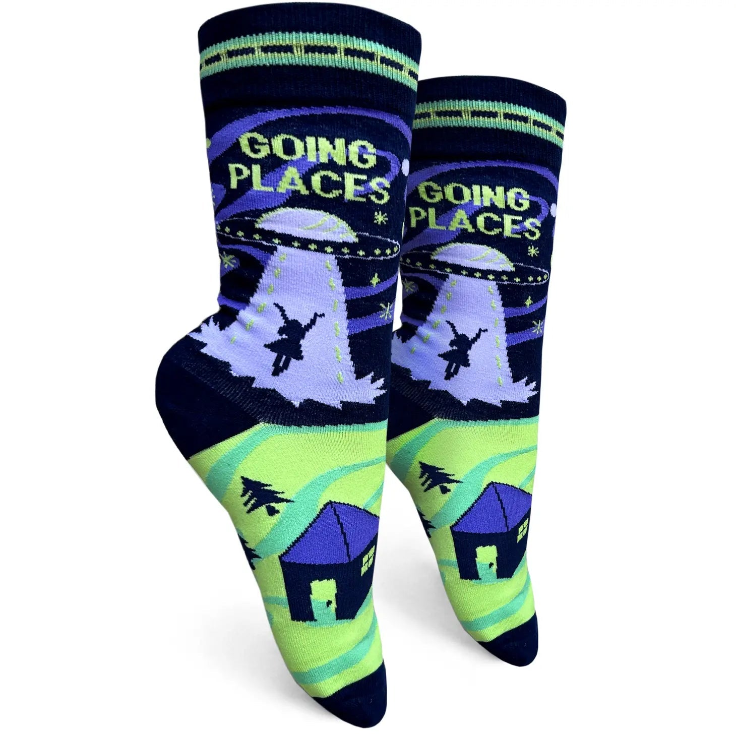 Women’s lace-trim socks-Going Places Women's Socks in Black and Green