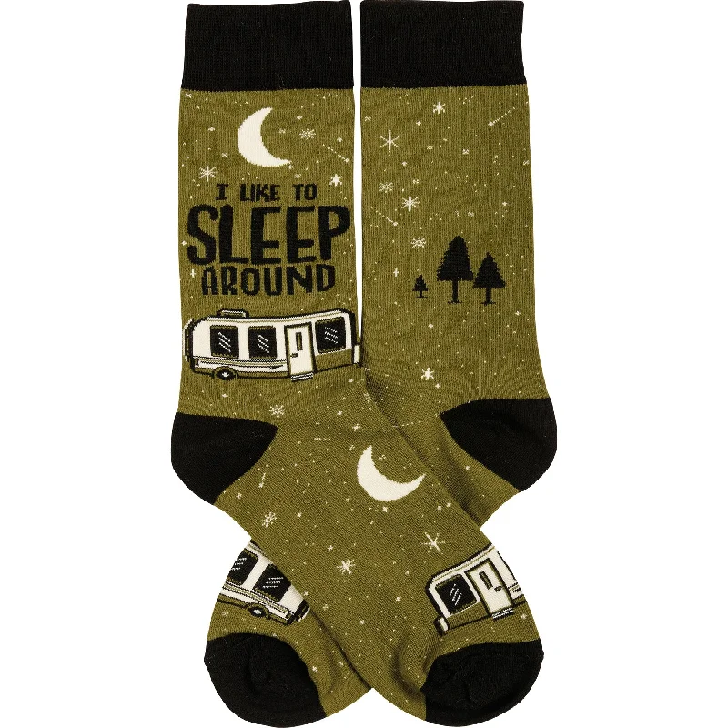 Breathable mesh running socks-I Like To Sleep Around Socks | Camper RV Motif | Unisex