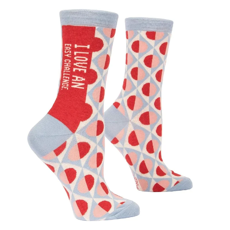 Warm thermal hiking socks-I Love An Easy Challenge Women's Crew Socks | BlueQ at GetBullish