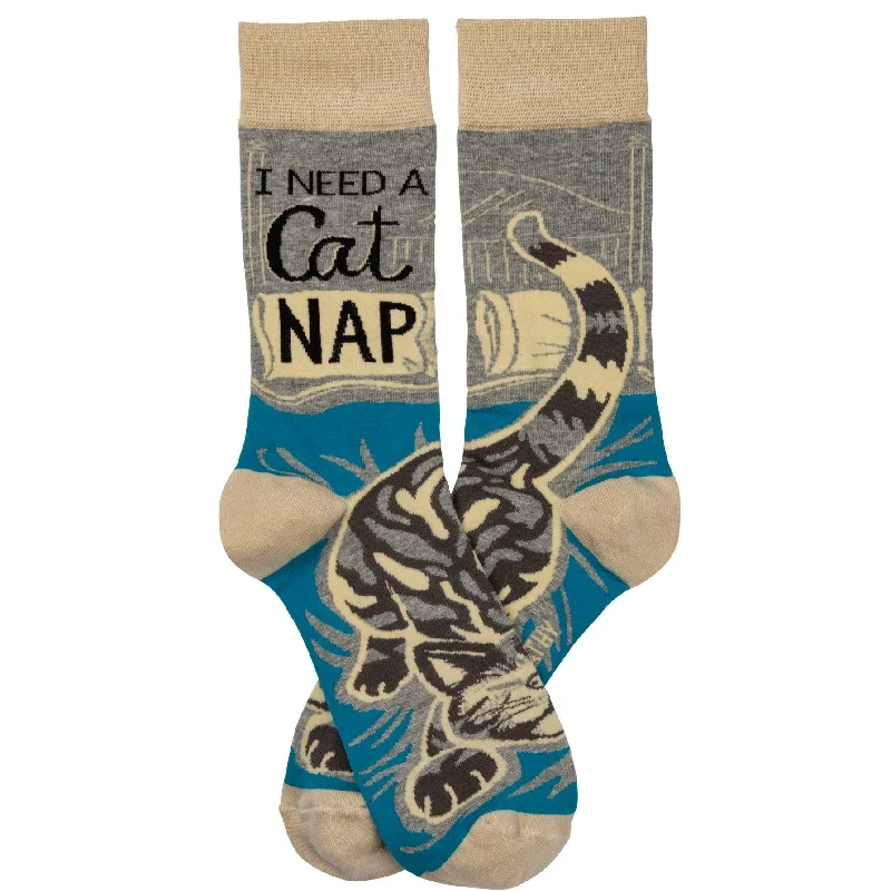 Trendy zigzag print socks-I Need A Cat Nap Crew Funny Novelty Socks