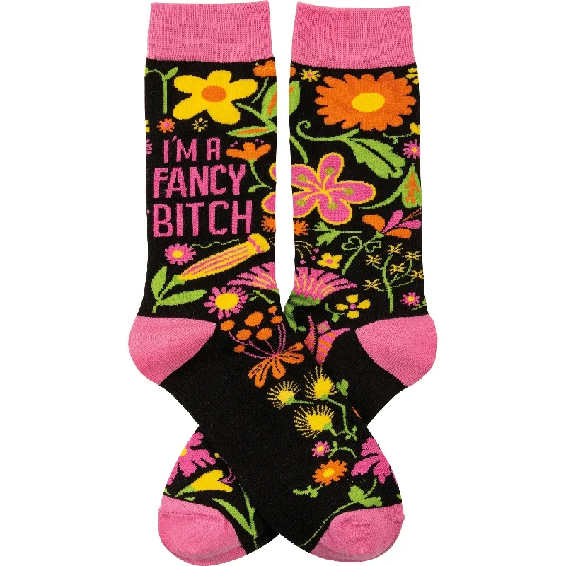 Colorful animal print socks-I'm A Fancy Bitch Funny Floral Crew Socks