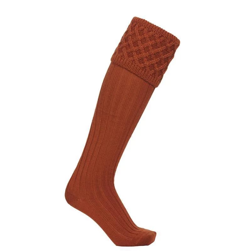 Stylish herringbone socks-Laksen Windsor Mens Merino Shooting Socks - Rusty