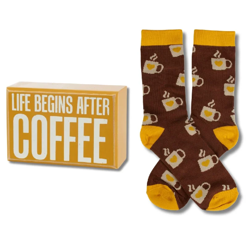 Soft alpaca blend socks-Life Begins After Coffee Box Sign And Socks Giftable Set