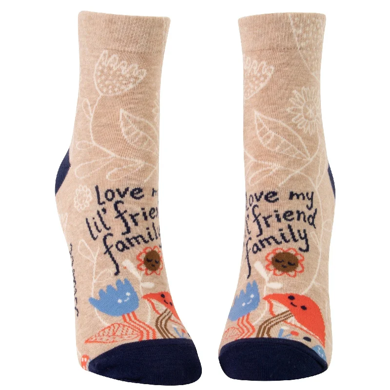 Plush holiday-themed socks-Love My Lil' Friend Family Women's Ankle Socks with Mushroom Flower Design | BlueQ at GetBullish