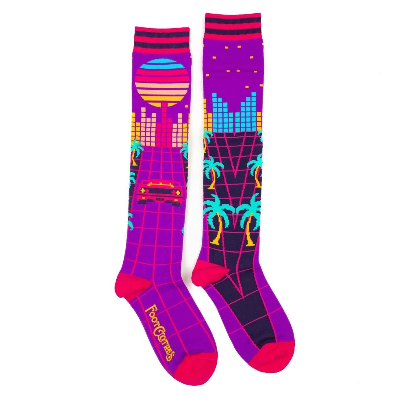 Trendy zigzag print socks-Miami 80s Vaporwave Knee High Sock