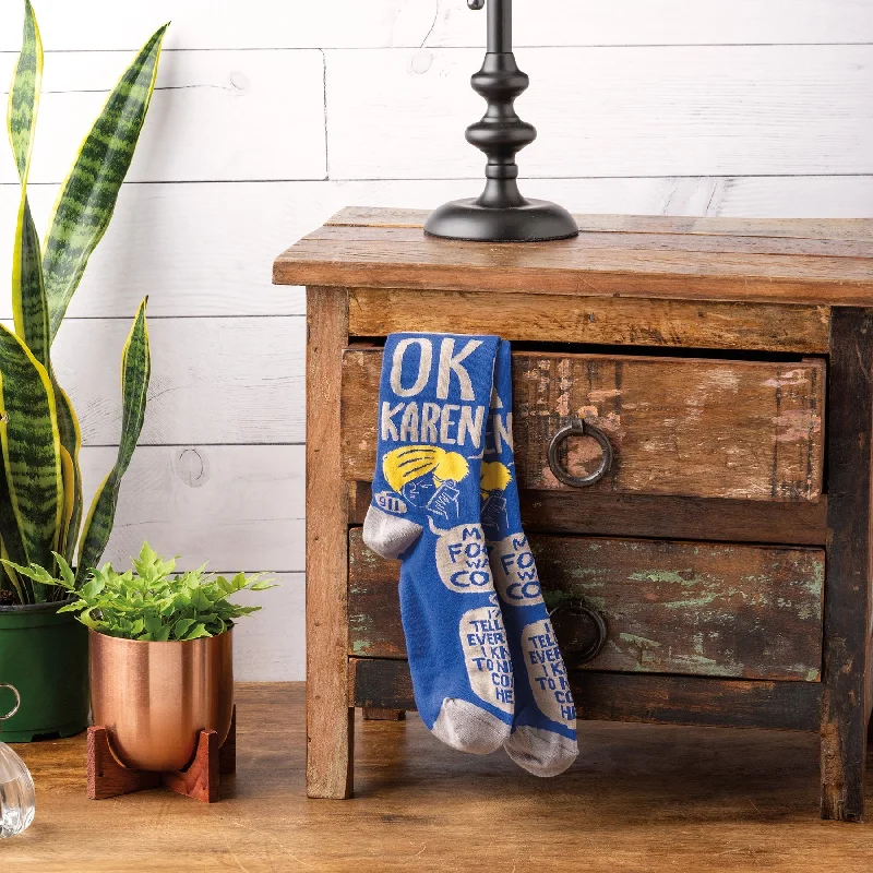 Durable hiking trail socks-Ok Karen Funny Novelty Socks | Unisex | "Worst Food Ever Would Not Refund My Money!!"