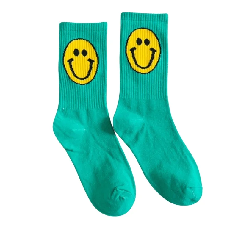 Anti-blister trail socks-Retro 1980s Happy Face Cotton Crew Socks (4 Color Options)