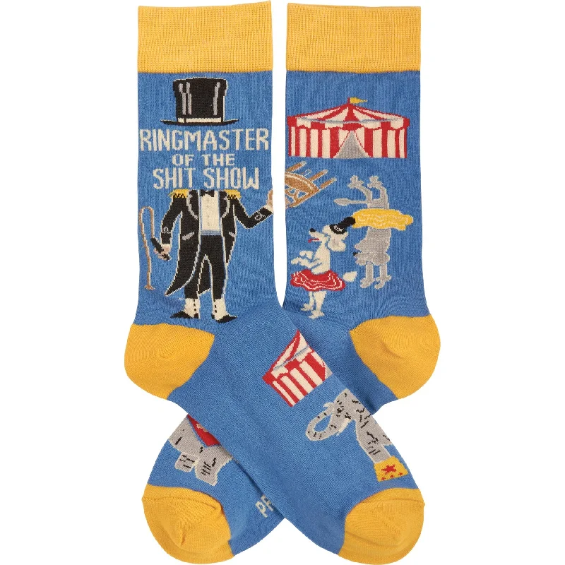 Cozy fuzzy sleep socks-Ringmaster Of The Shit Show Funny Socks in Blue | Unisex | Gift for Her