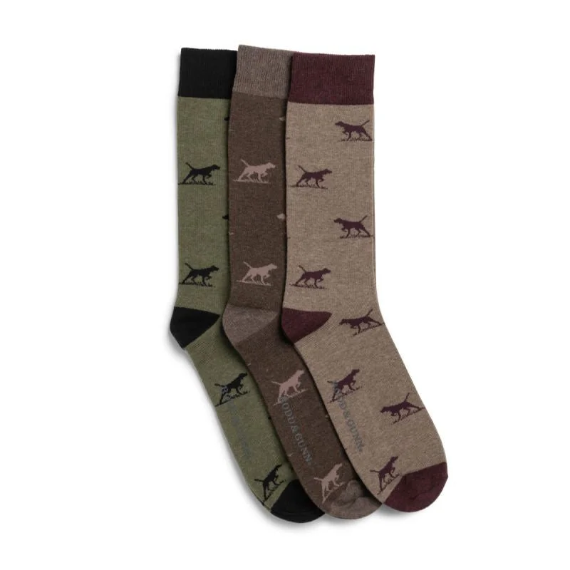 Stylish jacquard crew socks-Rodd & Gunn Dogs-A-Plenty 3 Pack Mens Socks - Earth Multi