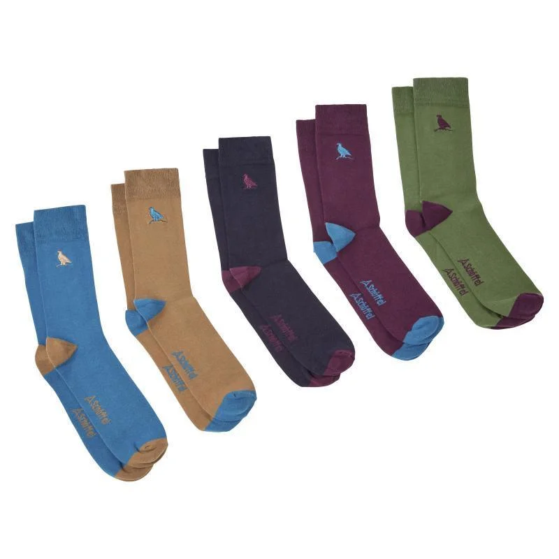 Organic hemp casual socks-Schoffel Combed Cotton Mens Sock (Box of 5) - Ptarmigan Dark Teal Mix (UK7-11)