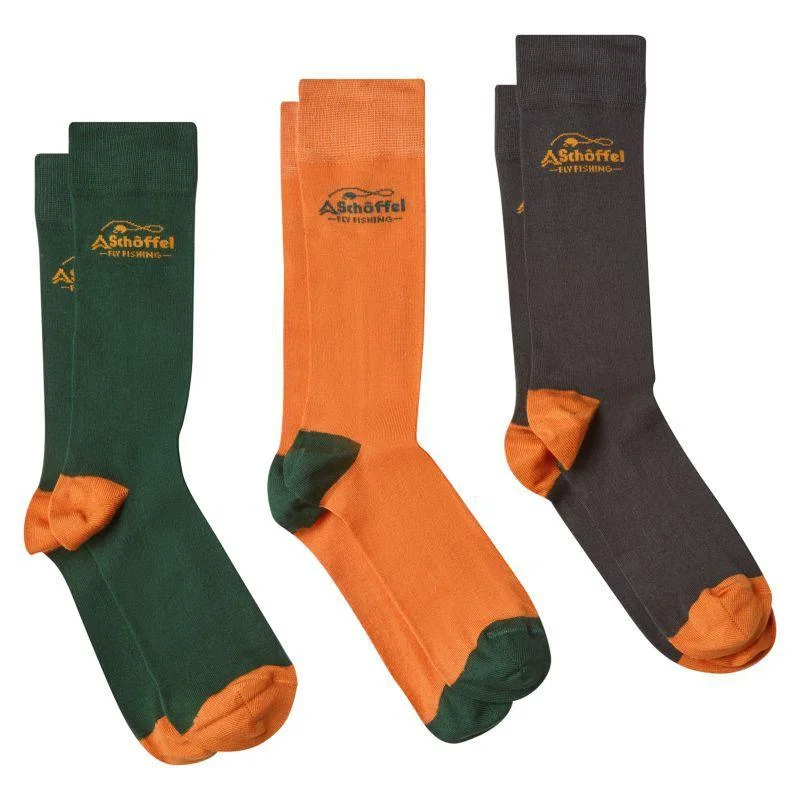 Quick-dry trail socks-Schoffel Tay Bamboo Mens Socks (Box of 3) - Fly Fishing Sunset Orange