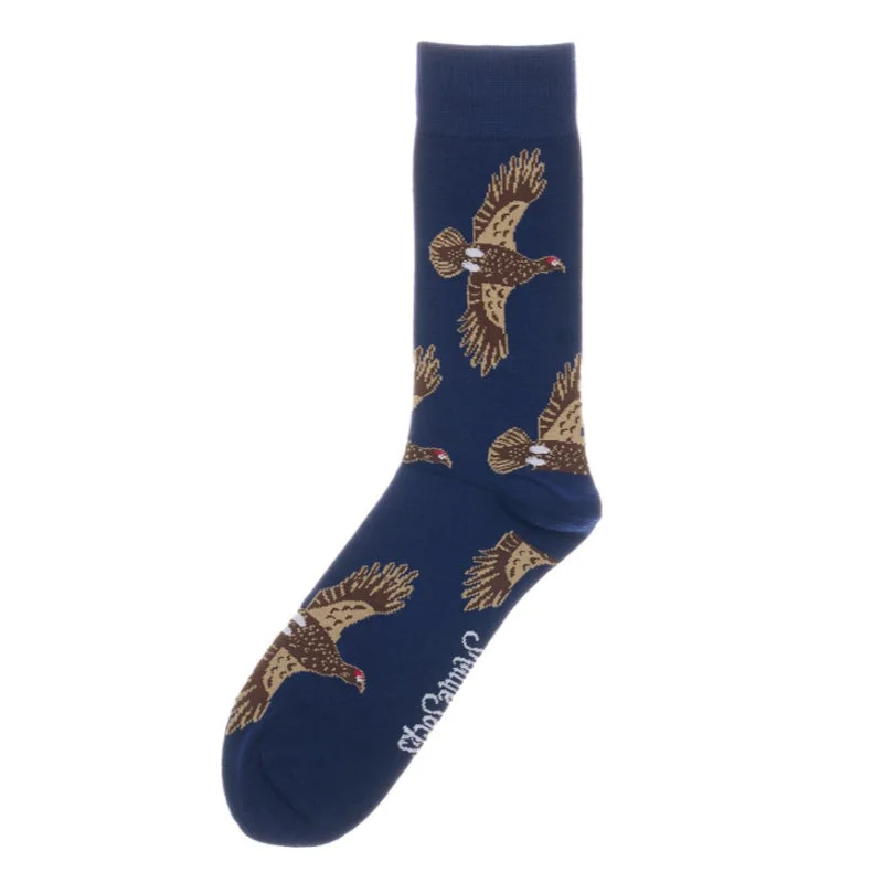 Plush velour lounge socks-Shuttle Socks - Navy Flying Grouse UK 8-12