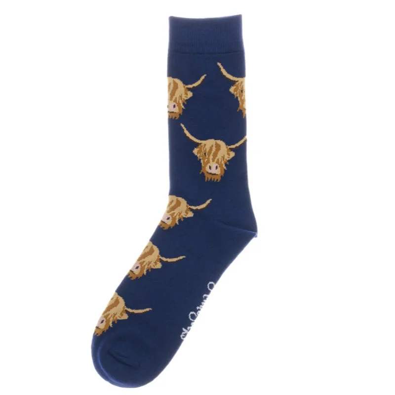 Anti-slip yoga socks-Shuttle Socks - Navy Highland Cow