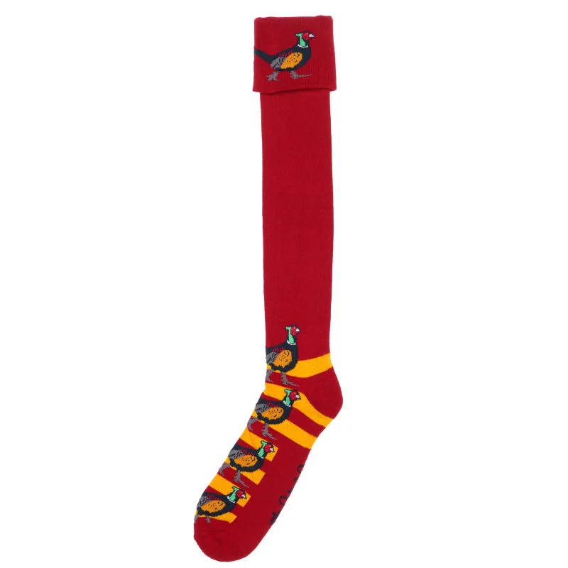 Trendy polka-dot crew socks-Shuttle Socks - Regal Red and Mustard Pheasant Shooting Socks UK 8-12