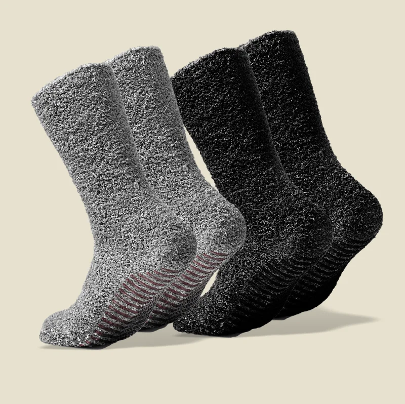 Plush velour lounge socks-Fuzzy Socks with Grips for Women x4 Pairs