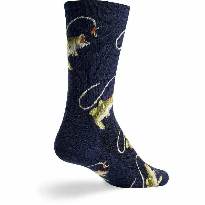 Warm flannel-lined socks-SockGuy Fish-On Turbo Wool Crew Socks