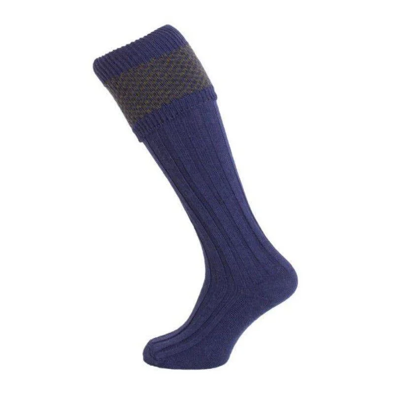 Soft cotton-cashmere socks-William Powell Penrith Shooting Sock – Blue/Olive